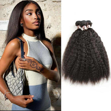 Ali Annabelle 3/4 Bundles Kinky Straight Coarse Yaki Human Hair Weave Bundles